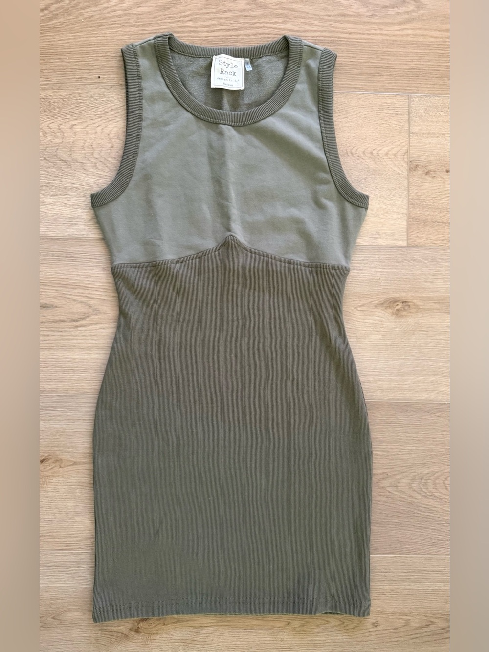 Style Rack Sage Green Gray Rib Knit Bodycon Mini Dress Sleeveless Medium